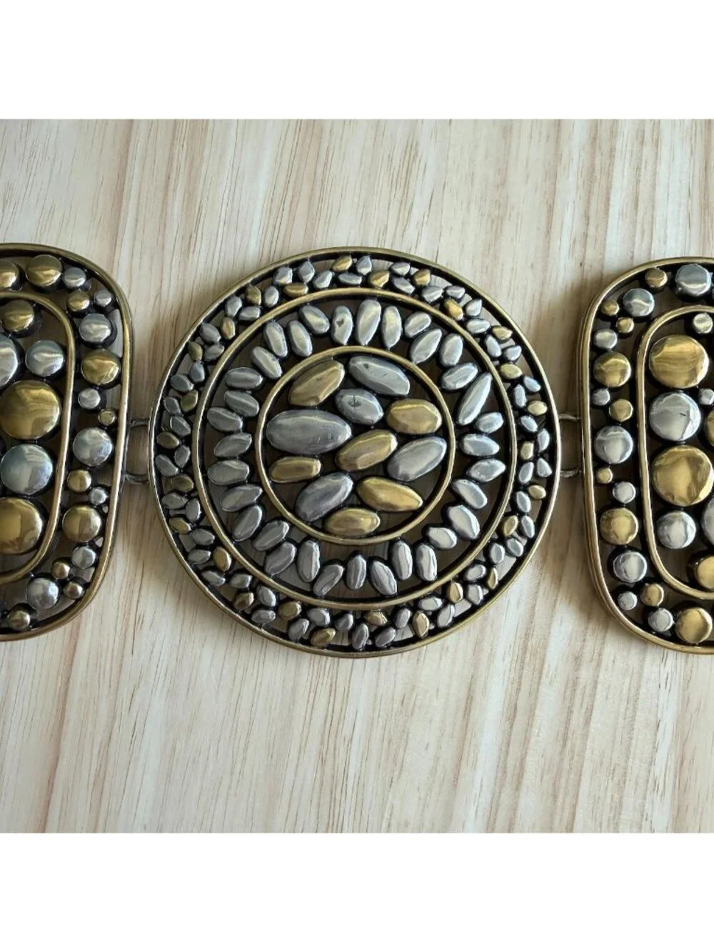 Vintage Chico's Statement Belt L - XL Medallion in Silver and Gold Boho Chic